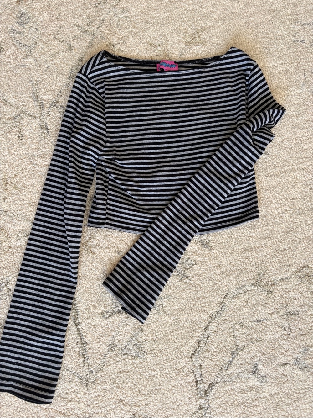 Edikted Black & Gray Striped Long Sleeve Crop Top